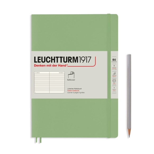 Блокнот Leuchtturm1917 Composition B5 (17.8x25.4см.) 80г/м2 - 123 стр. в линейку, мягкая обложка, цвет: Шалфей