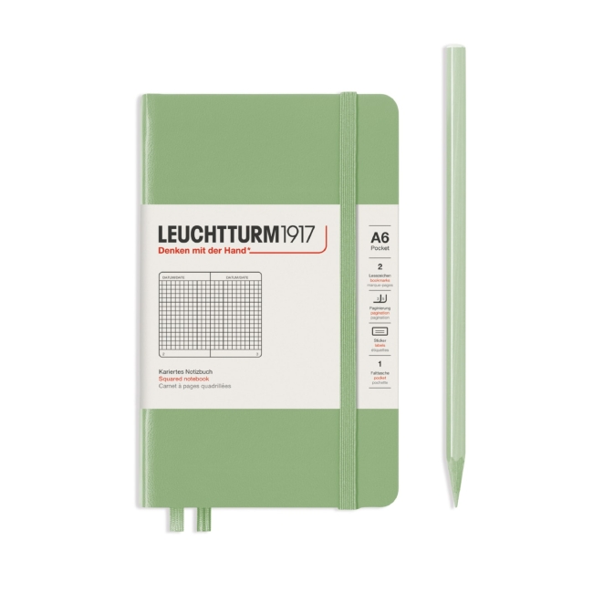 Блокнот Leuchtturm1917 Classic A6 (9x15см.) 80г/м2 - 187 стр. в клетку, твердая обложка, цвет: Шалфей