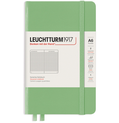 Блокнот Leuchtturm1917 Classic A6 (9x15см.) 80г/м2 - 187 стр. в клетку, твердая обложка, цвет: Шалфей