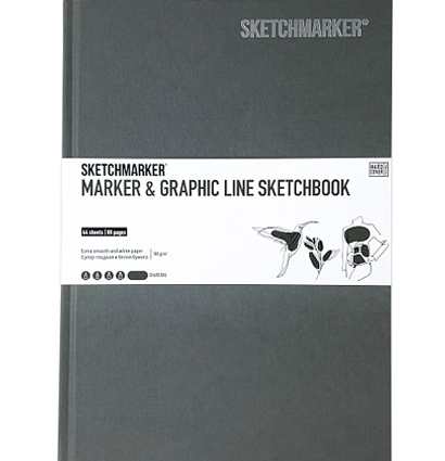Скетчбук Sketchmarker Marker & Graphic Line универсальный угольный с твёрдой обложкой 17х25 см / 44 листов / 180 гм купить в магазине ArtCraft.Space с доставкой по РФ И СНГ