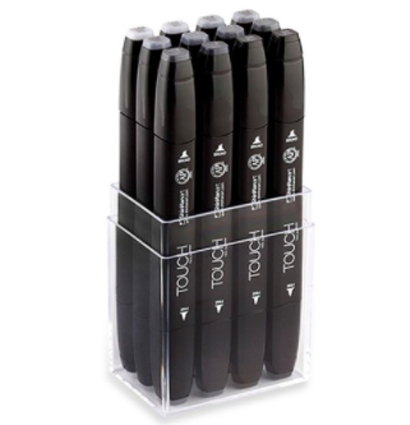 Купить маркеры для скетчей и рисования оригинальные Touch Twin в наборе из 12 холодных серых оттенков в интернет-магазине товаров для скетичнга ArtCraft.Space