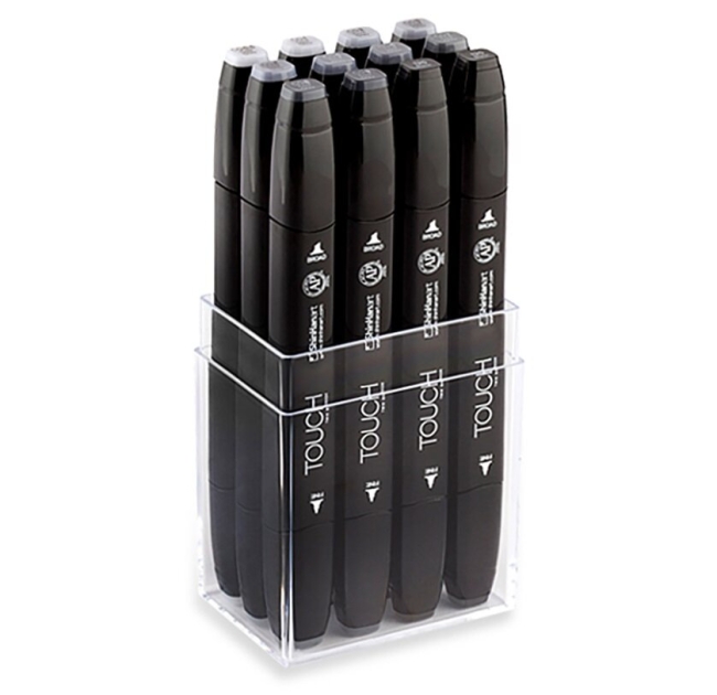 Набор спиртовых двусторонних маркеров Touch Twin 12 "Серые холодные" в кейсе купить в художественном магазине ArtCraft.Space с доставкой по РФ и СНГ