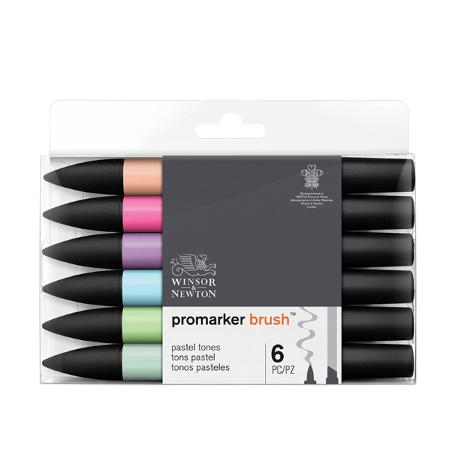 Набор маркеров-кистей худож. двухсторонних Winsor&Newton "PromarkerBrush", спиртовые, скошенный/кисть, 06цв., пастельные оттенки (2)
