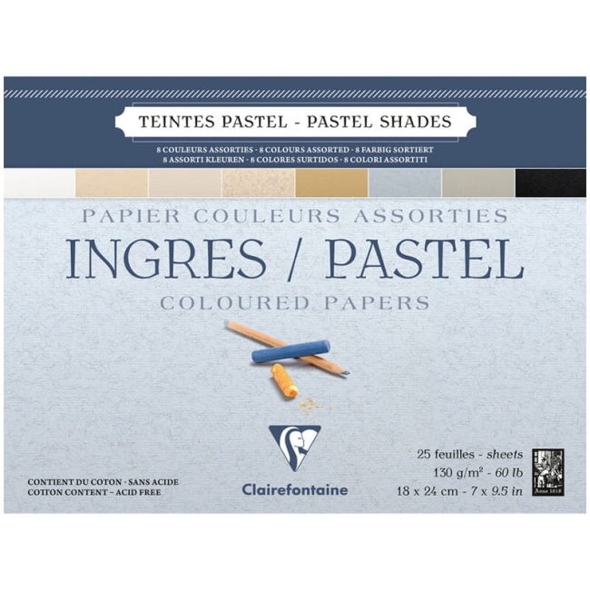 Альбом для пастели Ingres ClaireFontaine 8 цветов бумаги 18х24 см / 25 листов / 130 гм купить в художественном магазине ArtCraft.Space с доставкой