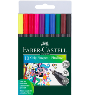 Набор капиллярных ручек Faber-Castell "Grip Finepen" 10цв., 0,4мм, трехгранные, пластик. уп., европ.