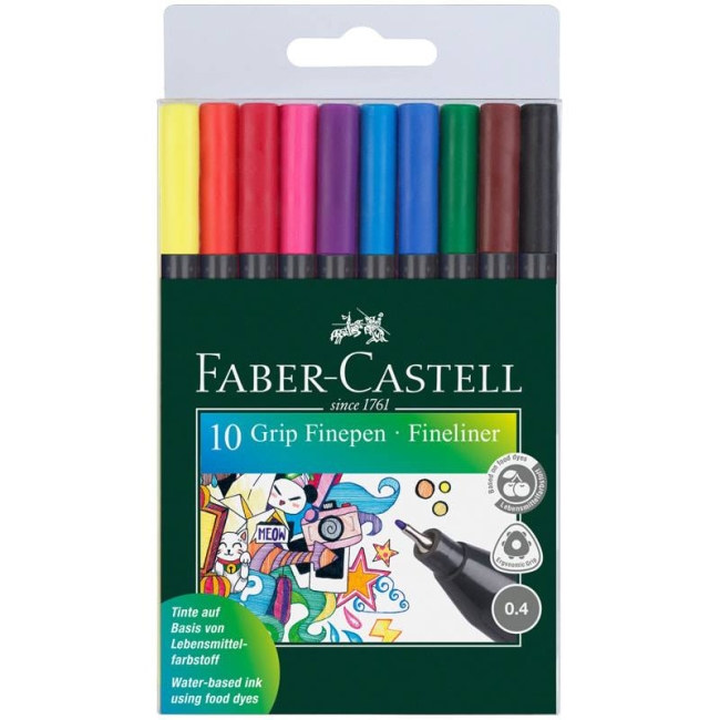 Набор капиллярных ручек Faber-Castell Grip Fineliner 10 цветов перо 0.4 мм купить в магазине ArtCraft.Space с доставкой по всему миру Набор капиллярных ручек Faber-Castell Grip Fineliner 10 цветов перо 0.4 мм купить в магазине ArtCraft.Space с доставкой по всему миру