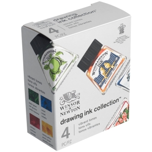 Набор туши в картонной коробке 4 цвета 14 мл (кобальт, желтый солнечный, зеленое яблоко, кармин)