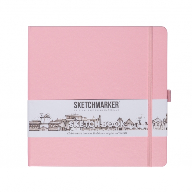 Блокнот для зарисовок Sketchmarker 140г/кв.м 20*20cм 80л твердая обложка Розовый