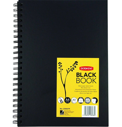 Блокнот для зарисовок Derwent Black Book с черной бумагой на пружине А4 / 40 листов / 200 гм купить в магазине товаров для рисования ArtCraft.Space с доставкой по РФ и СНГ