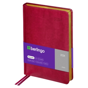 Ежедневник датированный 2024г., А5, 184л., кожзам, Berlingo "xGold", зол. срез, фуксия