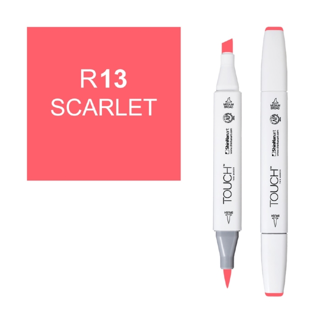 Маркер двухсторонний спиртовой  TOUCH TWIN BRUSH R13 Красный алый