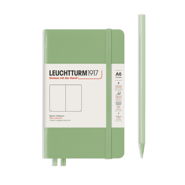 Блокнот Leuchtturm1917 Classic A6 (9x15см.) 80г/м2 - 187 стр. нелинованный, твердая обложка, цвет: Шалфей