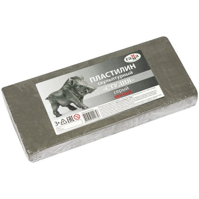 Пластилин скульптурный Гамма "Студия", серый, мягкий, 1кг, пакет