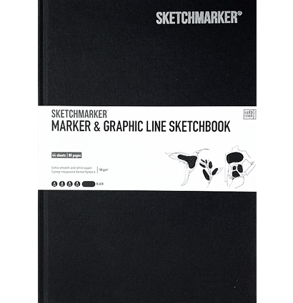 Скетчбук Sketchmarker Marker & Graphic Line универсальный черный с твёрдой обложкой 17х25 см / 44 листов / 180 гм купить в магазине ArtCraft.Space с доставкой по РФ И СНГ