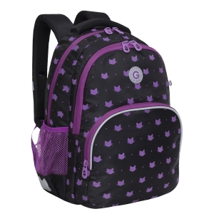 Рюкзак Grizzly, 27*40*20см, 2 отделения, 4 кармана, анатомическая спинка, черный-лавандовый