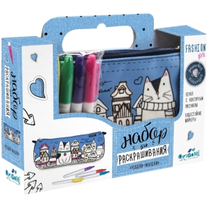 Набор для раскрашивания пенала Origami "Джинсовая коллекция. Кошки-мышки", водостойкие маркеры 6цв.