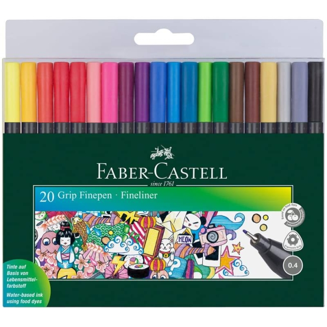 Набор капиллярных ручек Faber-Castell Grip Fineliner 20 цветов перо 0.4 мм купить в магазине ArtCraft.Space с доставкой по всему миру Набор капиллярных ручек Faber-Castell Grip Fineliner 20 цветов перо 0.4 мм купить в магазине ArtCraft.Space с доставкой по всему миру