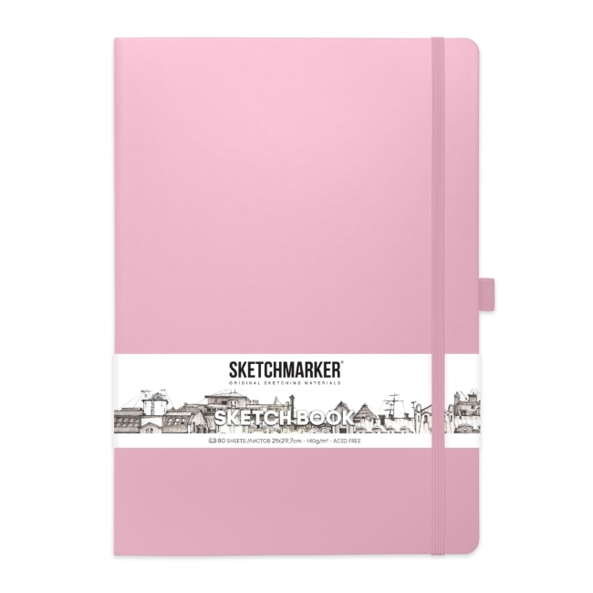 Блокнот для зарисовок Sketchmarker 140г/кв.м 21*30см 80л твердая обложка Розовый