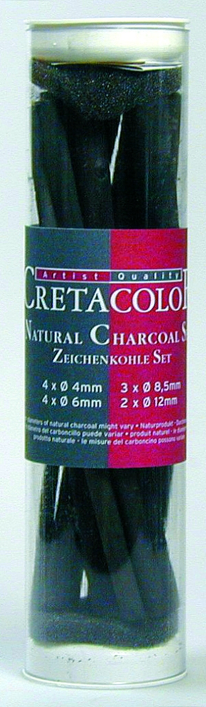 Набор ивового натурального угля в прозрачном пластиковом футляре, 13 шт. натурального угля разных диаметров