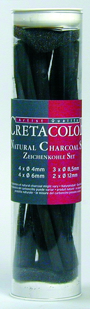 Набор ивового натурального угля в прозрачном пластиковом футляре, 13 шт. натурального угля разных диаметров