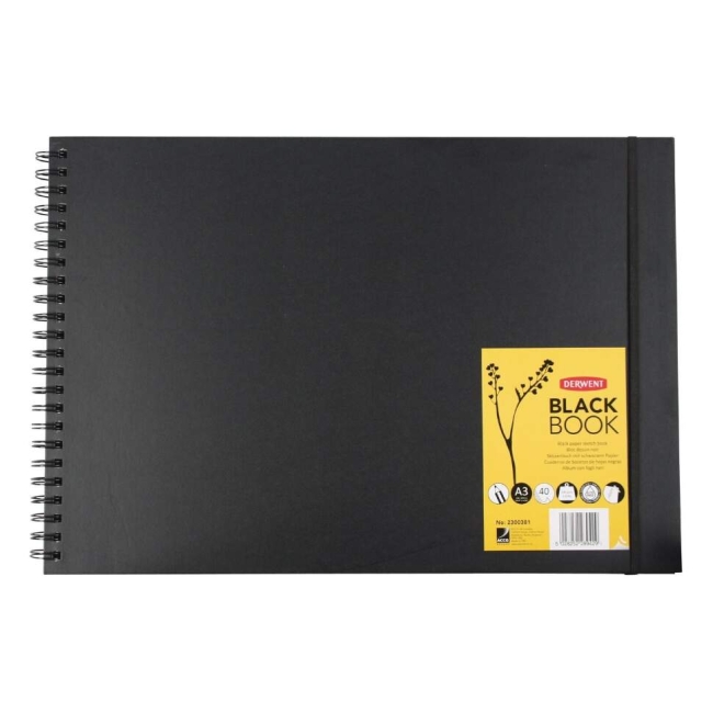 Блокнот для зарисовок Derwent Black Book с черной бумагой на пружине А3 / 40 листов / 200 гм купить в магазине товаров для рисования ArtCraft.Space с доставкой по РФ и СНГ