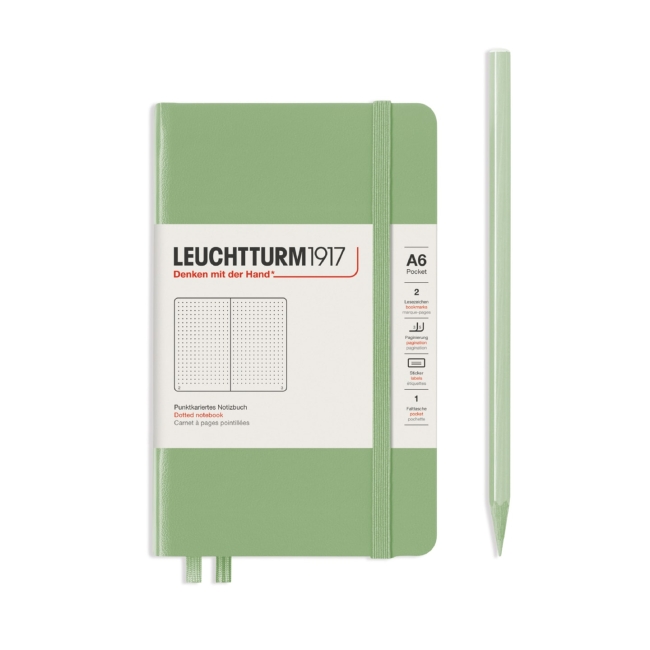 Блокнот Leuchtturm1917 Classic A6 (9x15см.) 80г/м2 - 187 стр. в точку, твердая обложка, цвет: Шалфей