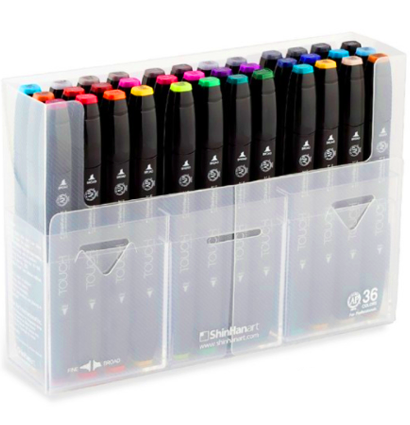 Купить профессиональные маркеры для скетчинга и рисования набор в кейсе из 36 штук Touch Twin для всех стилей скетчинга в интернет-магазине товаров для скетчинга и рисования ArtCraft.Space