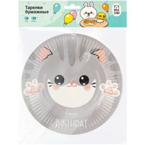 Тарелки бумажные MESHU "Kitten", 18см, 6шт.