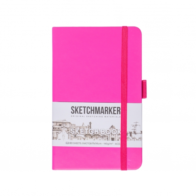 Блокнот для зарисовок Sketchmarker 140г/кв.м 9*14см 80л твердая обложка Неоновая фуксия