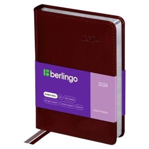 Ежедневник датированный 2024г., А6, 184л., кожзам, Berlingo "Silver Pristine", сер. срез, коричневый