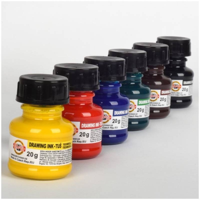 Тушь акриловая плакатная Koh-I-Noor Drawing Ink набор 6 цветов купить в художественном магазине ArtCraft.Space Тушь акриловая плакатная Koh-I-Noor Drawing Ink набор 6 цветов купить в художественном магазине ArtCraft.Space