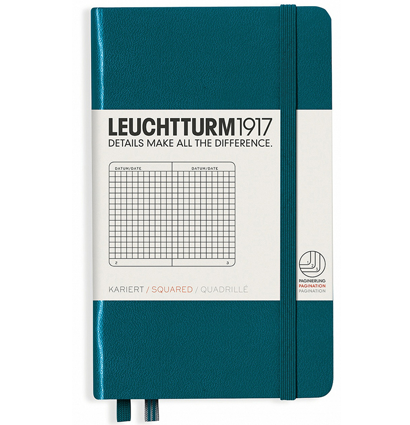 Блокнот Leuchtturm1917 Classic A6 (9x15см.) 80г/м2 - 187 стр. в клетку, твердая обложка, цвет: Тихоокеанский Зеленый