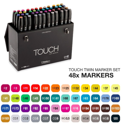 Купить набор профессиональных маркеров для скетчинга и рисования в кейсе в чемодане Touch Twin 48 цветов в интернет-магазине товаров для рисования и скетчинга ArtCraft.Space