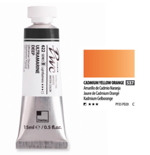 Краска акварельная SH PWC туба 15мл №537 (C) желто-оранжевый кадмий, Краска акварельная SH PWC туба 15мл №537 (C) желто-оранжевый кадмий,
