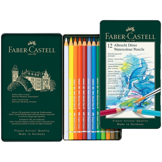 Карандаши акварельные художественные Faber-Castell "Albrecht Durer", 12цв, метал. коробка Карандаши акварельные художественные Faber-Castell "Albrecht Durer", 12цв, метал. коробка
