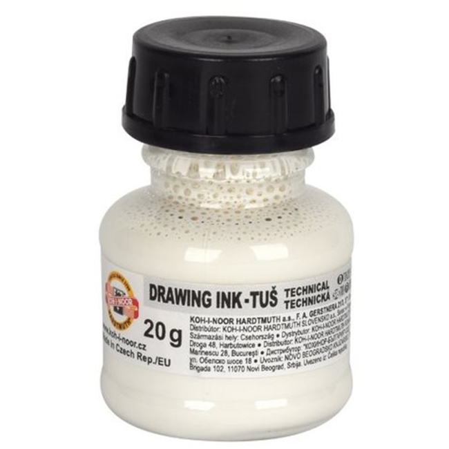 Тушь акриловая плакатная Koh-I-Noor, 20гр, белая, флакон Тушь акриловая плакатная Koh-I-Noor, 20гр, белая, флакон