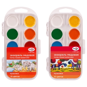 Акварель Гамма "Мультики" NEW, медовая, 10 цветов, без кисти, пластик. упак., европодвес