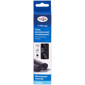 Уголь натуральный Гамма "Московская палитра", ивовый, круглый, ? 10-12мм, 3шт., картон. упак., европодвес Уголь натуральный Гамма "Московская палитра", ивовый, круглый, ? 10-12мм, 3шт., картон. упак., европодвес