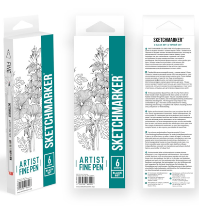 Набор 6 линеров капиллярных Sketchmarker Artist Pen "Черный сет"  купить в магазине маркеров ArtCraft.Space с доставкой по всему миру
