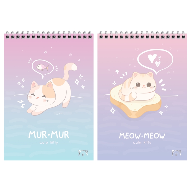 Блокнот А5 60л. на гребне MESHU "Cute kitty", пластиковая обложка