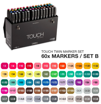 Купить набор профессиональных маркеров для скетчинга и рисования Touch Twin из 60 штук вариант Б в кейсе в интернет-магазине товаров для скетчинга и рисования ArtCraft.Space