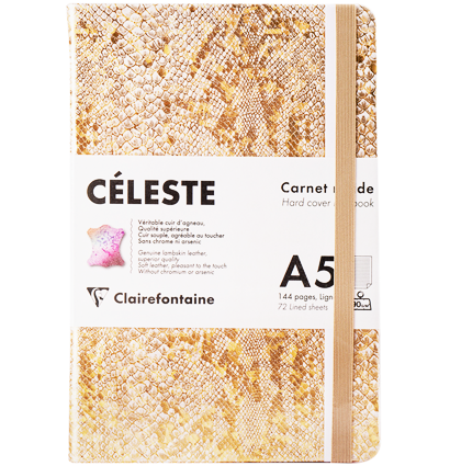 Записная книжка золотая из натуральной кожи Celeste ClaireFontaine в линейку А5 / 90 гм / 90 гм купить в магазине ArtCraft.Space с доставкой по всему миру
