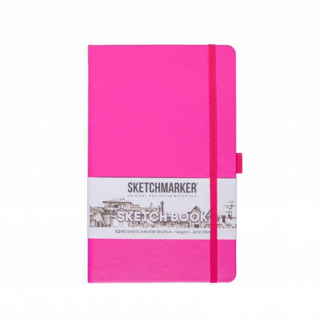 Блокнот для зарисовок Sketchmarker 140г/кв.м 13*21см 80л твердая обложка Неоновая фуксия