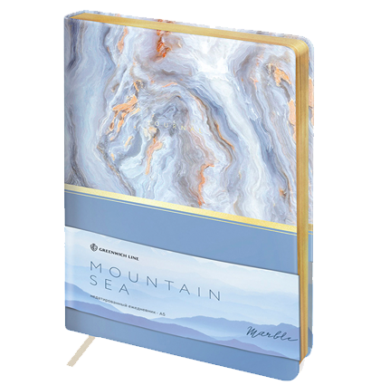 Ежедневник недатир. A5, 136л., кожзам, Greenwich Line "Mountain sea - Marble", тон.бл., срез фольга