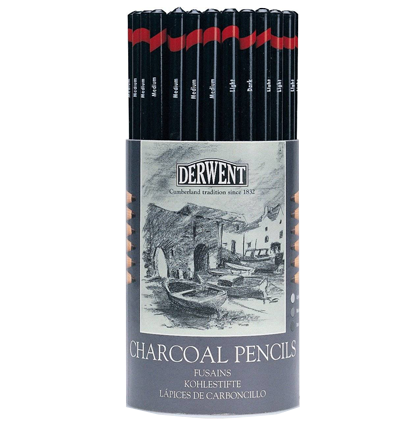 Набор угольных карандашей Derwent Charcoal 72 штуки в фирменном тубусе купить в магазине товаров для художников ArtCraft.Space с доставкой по РФ и СНГ