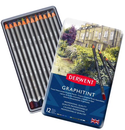Набор акварельных карандашей Graphitint Derwent 12 цветов в металлическом кейсе купить в фирменном магазине товаров для рисования ArtCraft.Space с доставкой по РФ и СНГ