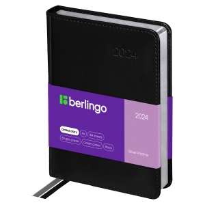 Ежедневник датированный 2024г., А6, 184л., кожзам, Berlingo "Silver Pristine", сер. срез, черный