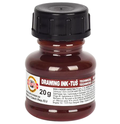 Тушь акриловая плакатная Koh-I-Noor Drawing Ink коричневая во флаконе 20 мл купить в художественном магазине ArtCraft.Space с доставкой по всему миру