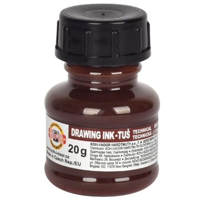 Тушь акриловая плакатная Koh-I-Noor, 20гр, коричневая, флакон Тушь акриловая плакатная Koh-I-Noor, 20гр, коричневая, флакон