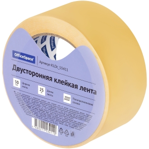 Клейкая лента двусторонняя OfficeSpace, 50мм*25м, полипропилен Клейкая лента двусторонняя OfficeSpace, 50мм*25м, полипропилен